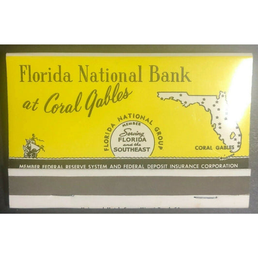 Florida National Bank at Coral Gables Scarce c1950's-60's Full Matchbook
