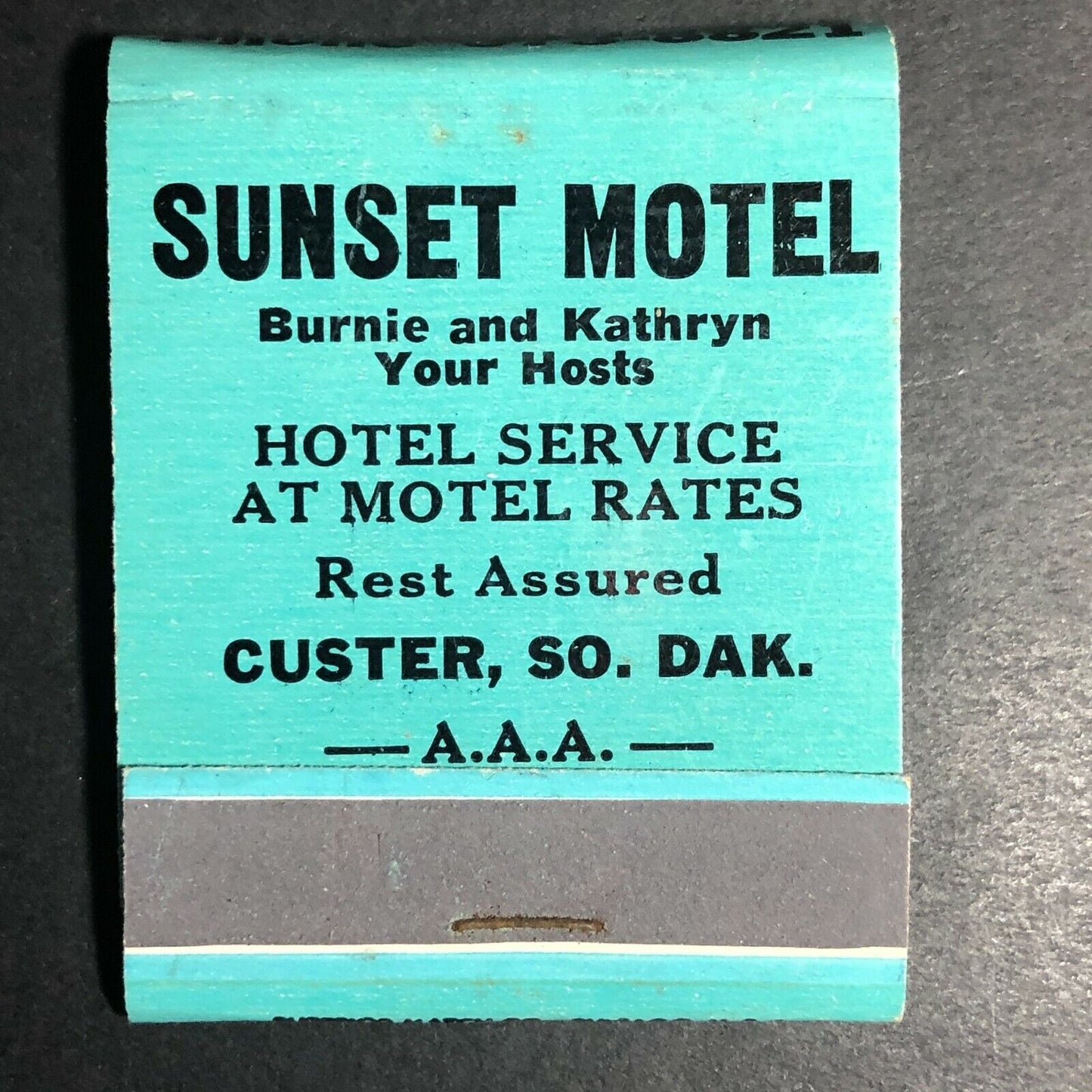 1940's-50's Full Matchbook "Sunset Motel" AAA Television Custer, So. Dak.