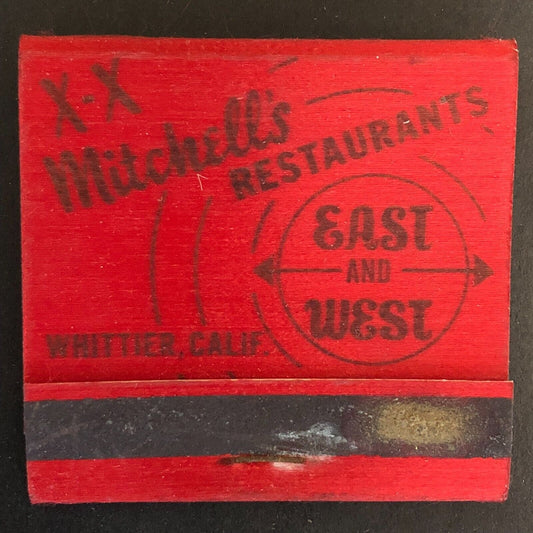 Whittier, CA Mitchell's Restaurant Near Full (-2) Matchbook c1950's-60's