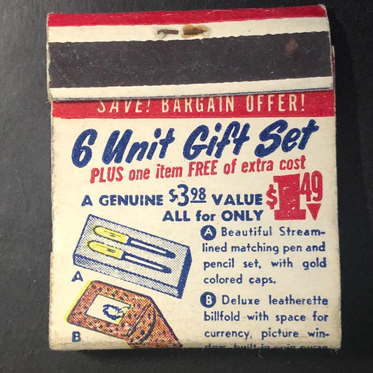 6 Unit Gift Set Mail-in Offer Personna Blades Full Matchbook c1950's