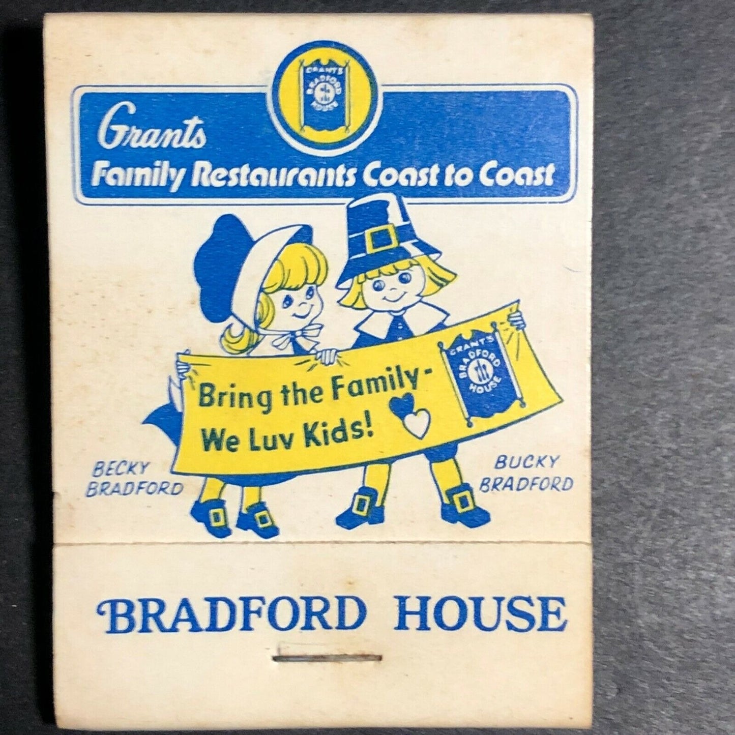 Bradford House Family Restaurants Pilgrim Kids c1960's-70's Full Matchbook