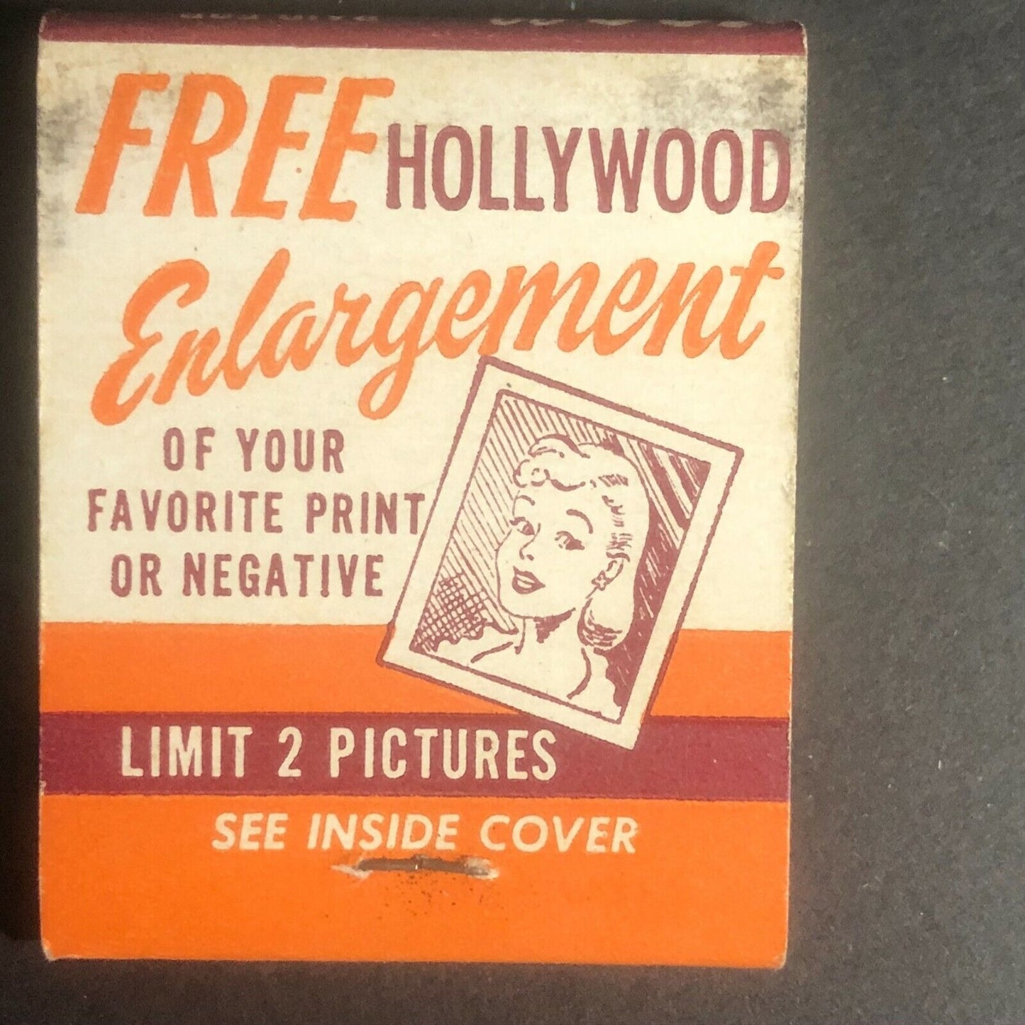 1950's-60's Full Matchbook - "Free Photo Enlargement" Mail In Offer