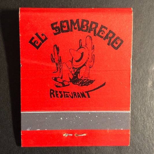 El Sombrero Restaurant Mt. Prospect, IL Full Matchbook c1974-80's w/ Cactus