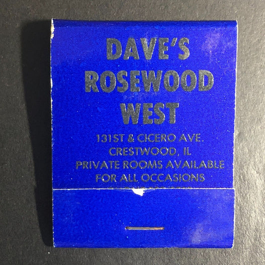 Dave's Rosewood West Restaurant Crestwood, IL Full Matchbook c1978-80's Scarce