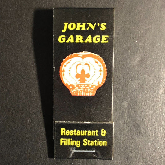 John's Garage Filling Station Full Slim Matchbook c1974-80's Red Crown