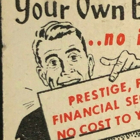 "Your Own Business No Investment" Mail-in Offer c1950's Full Matchbook
