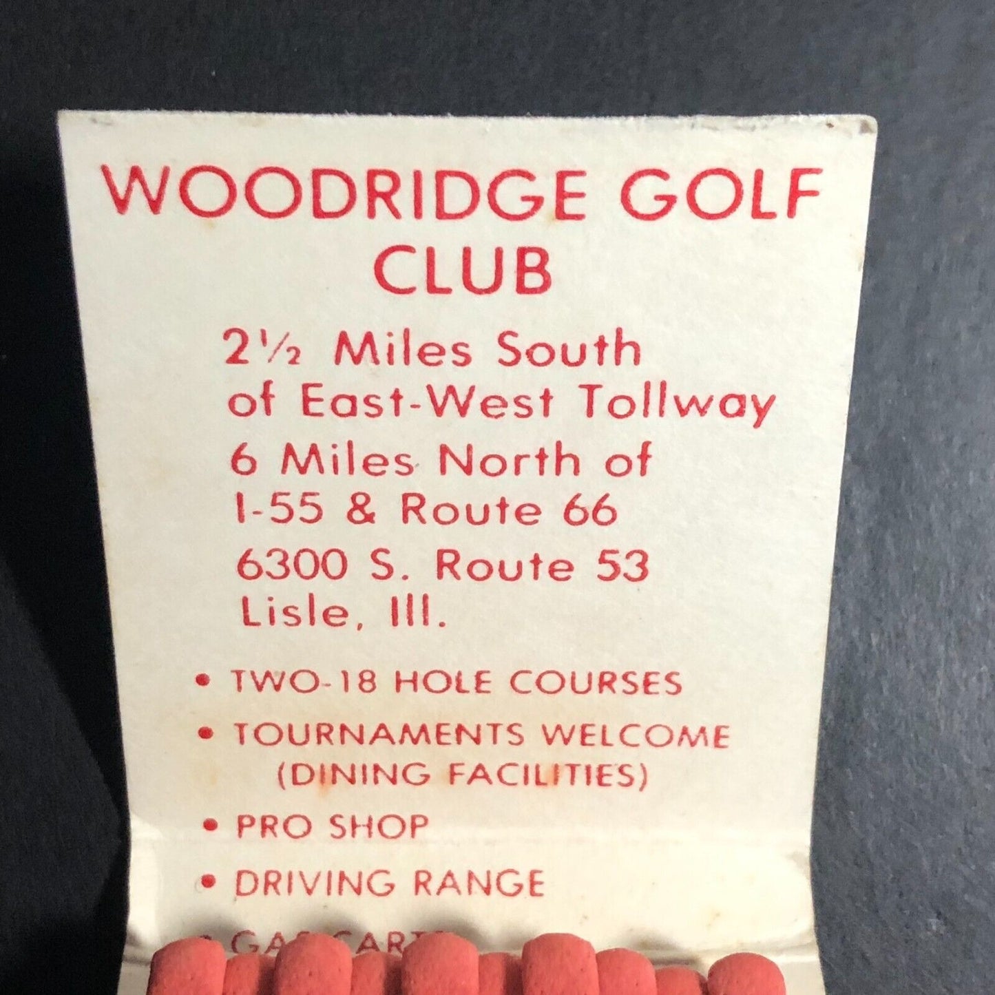 Woodbridge Golf Club Lisle, IL Near Full (-1) Matchbook c1974-79