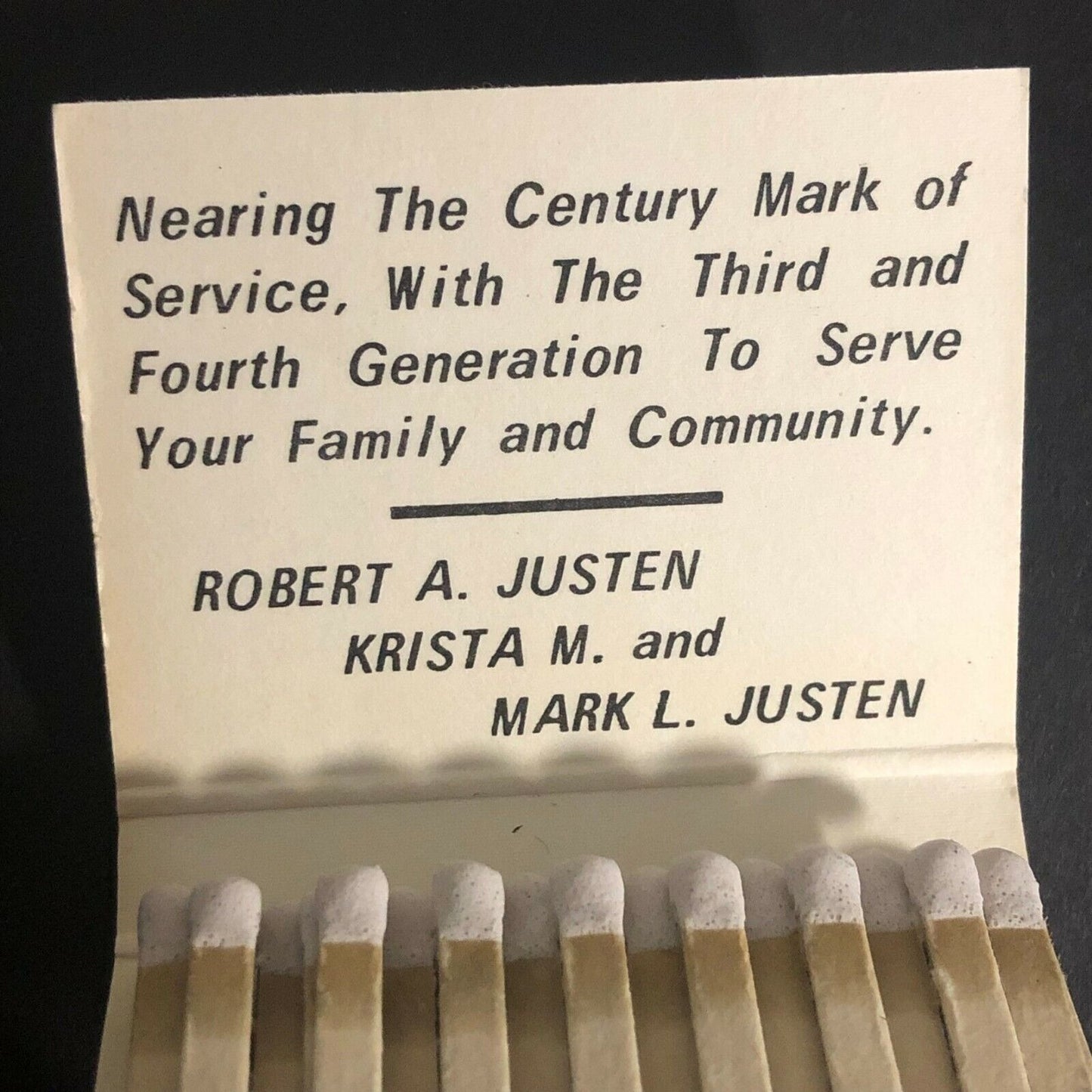 Vintage c1970's Full Matchbook George R. Justen & Son Funeral Home Mc Henry, ILL