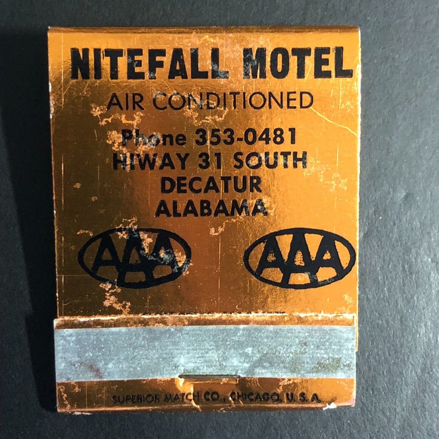 Nitefall Motel Decatur Alabama Full Matchbook c1968-74 Scarce