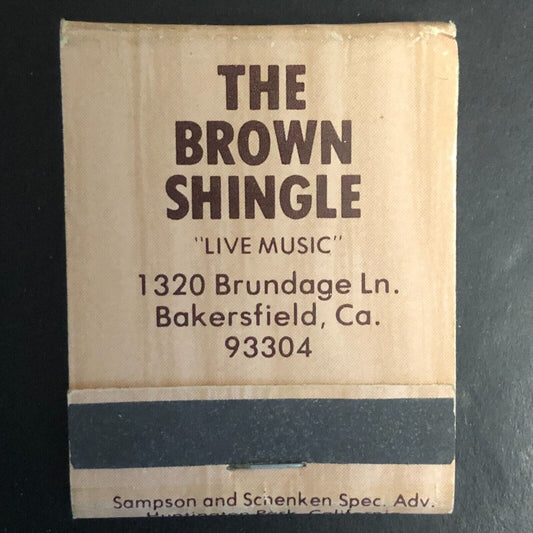 Bakersfield, CA The Brown Shingle Live Music Full Matchbook c1960's-1973