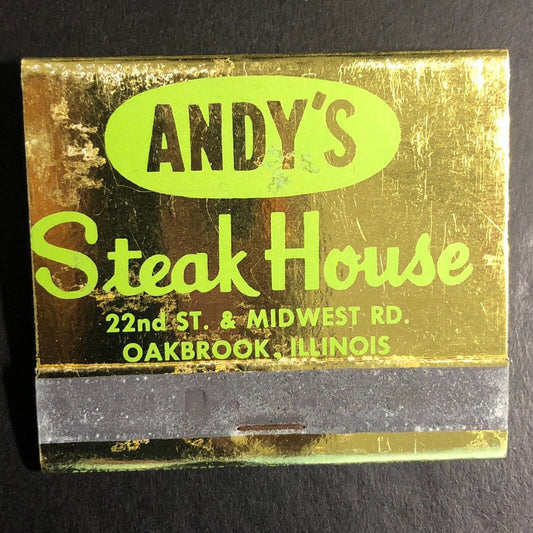 Andy's Steak House Oakbrook Full Matchbook c1960's-74 Gold Foil - Scarce