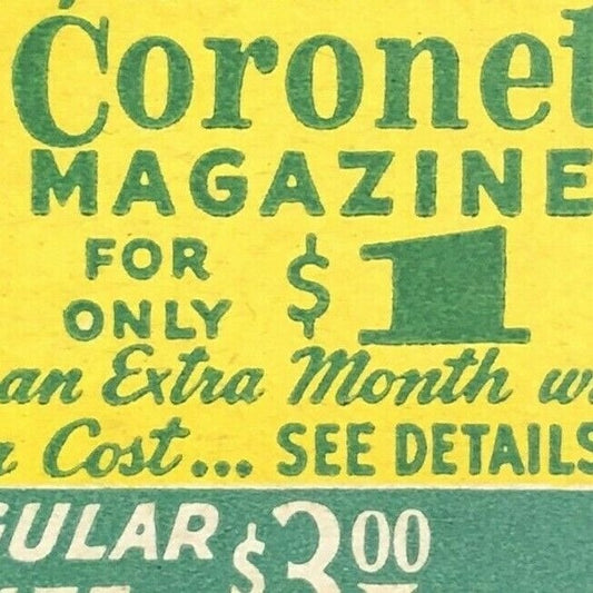c1940's-50's Full Matchbook Coronet Magazine - "6 Months for $1"