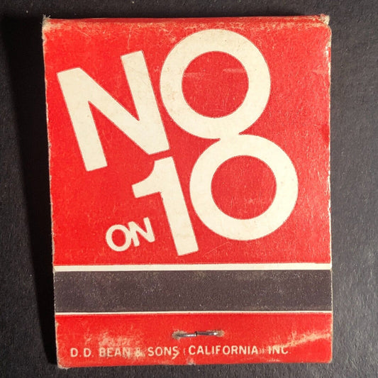 "No on 10" (Proposition California ?) Full Matchbook c1980's