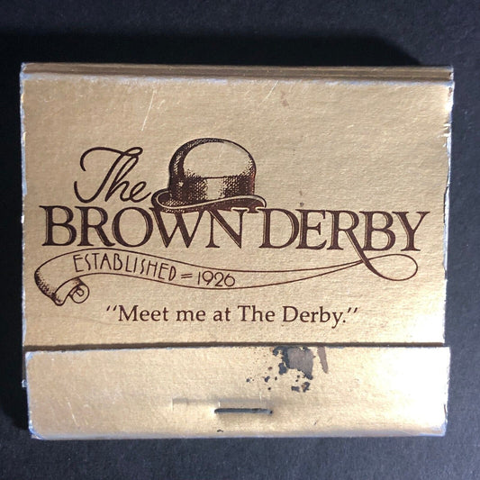 Brown Derby Restaurant Hollywood Matchbook c1970's Full 30-Strike Gold Sticks