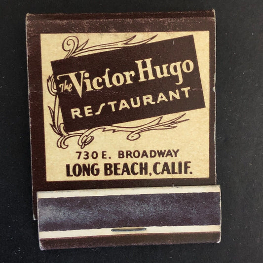 Long Beach, CA Victor Hugo Restaurant Full Matchbook c1940's-50's - Scarce
