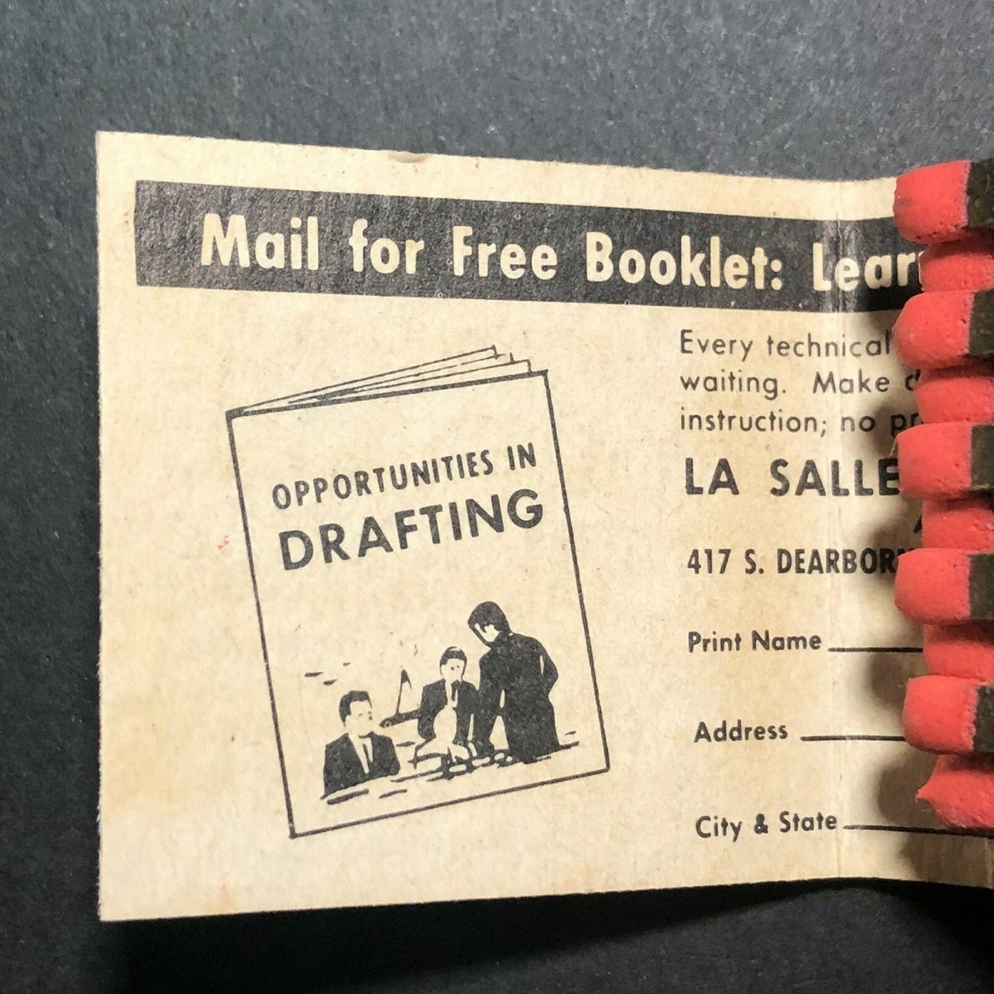 1940's-50's Full Matchbook - Draftsman - Learn at Home - Mail In Offer