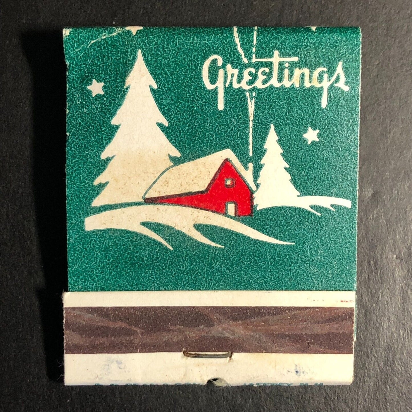 "Greetings" Winter Holiday Snowy Home Scene Half Full Matchbook c1964-74*