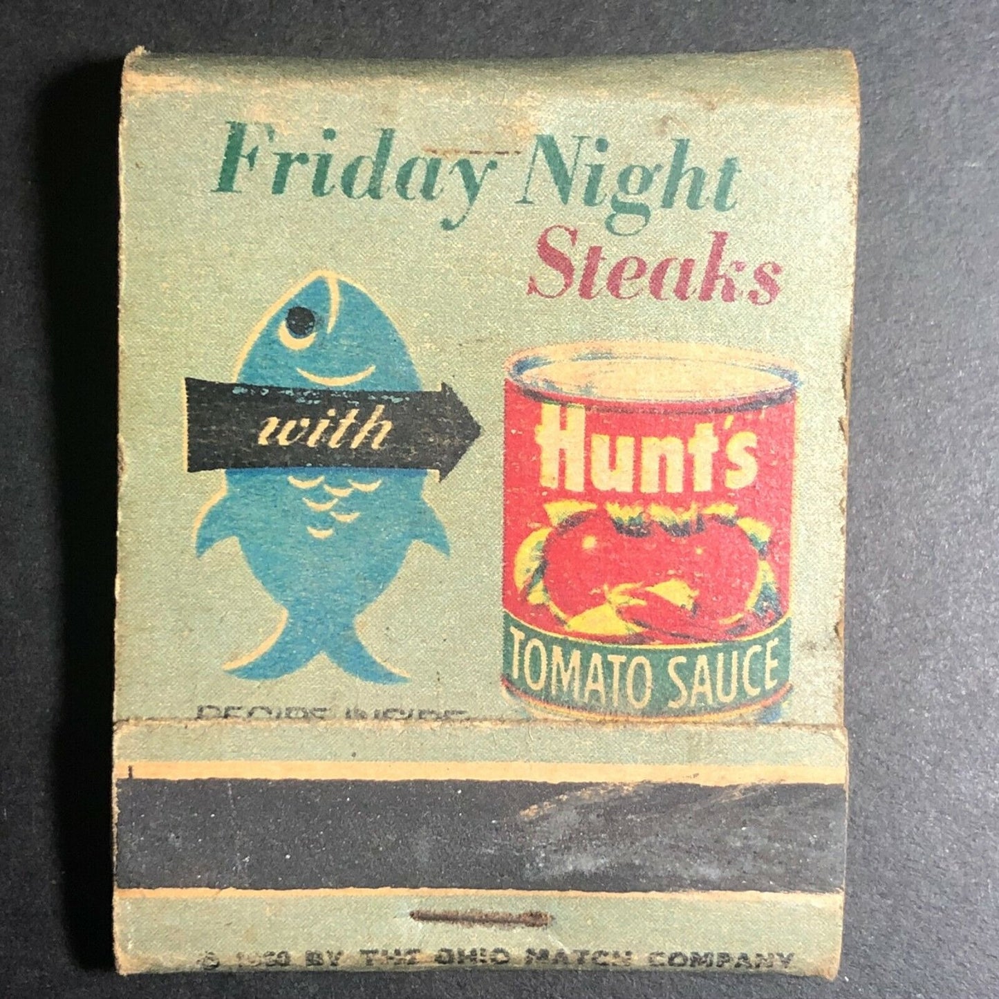 Hunt's Tomato Sauce w/ Friday Night Steaks Recipe c1960's Full Matchbook