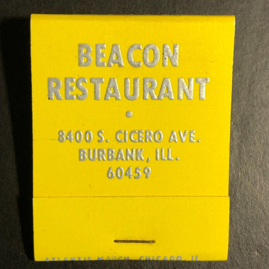 Beacon Restaurant Burbank, IL Full Matchbook c1974-80's VGC Yellow-ish