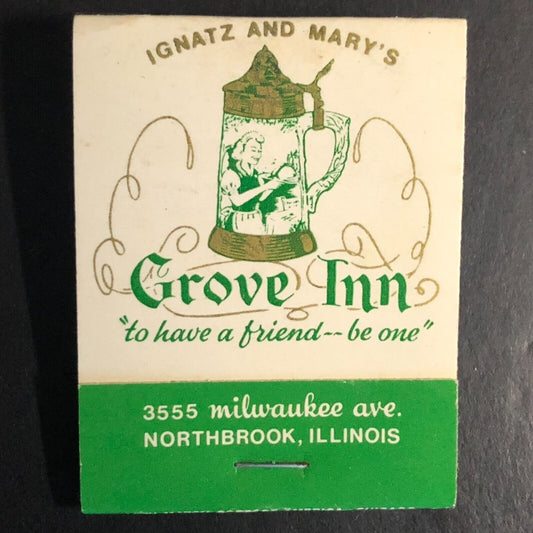 Ignatz Mary's Grove Inn Northbrook, IL Restaurant Full Matchbook c1974-84 Scarce