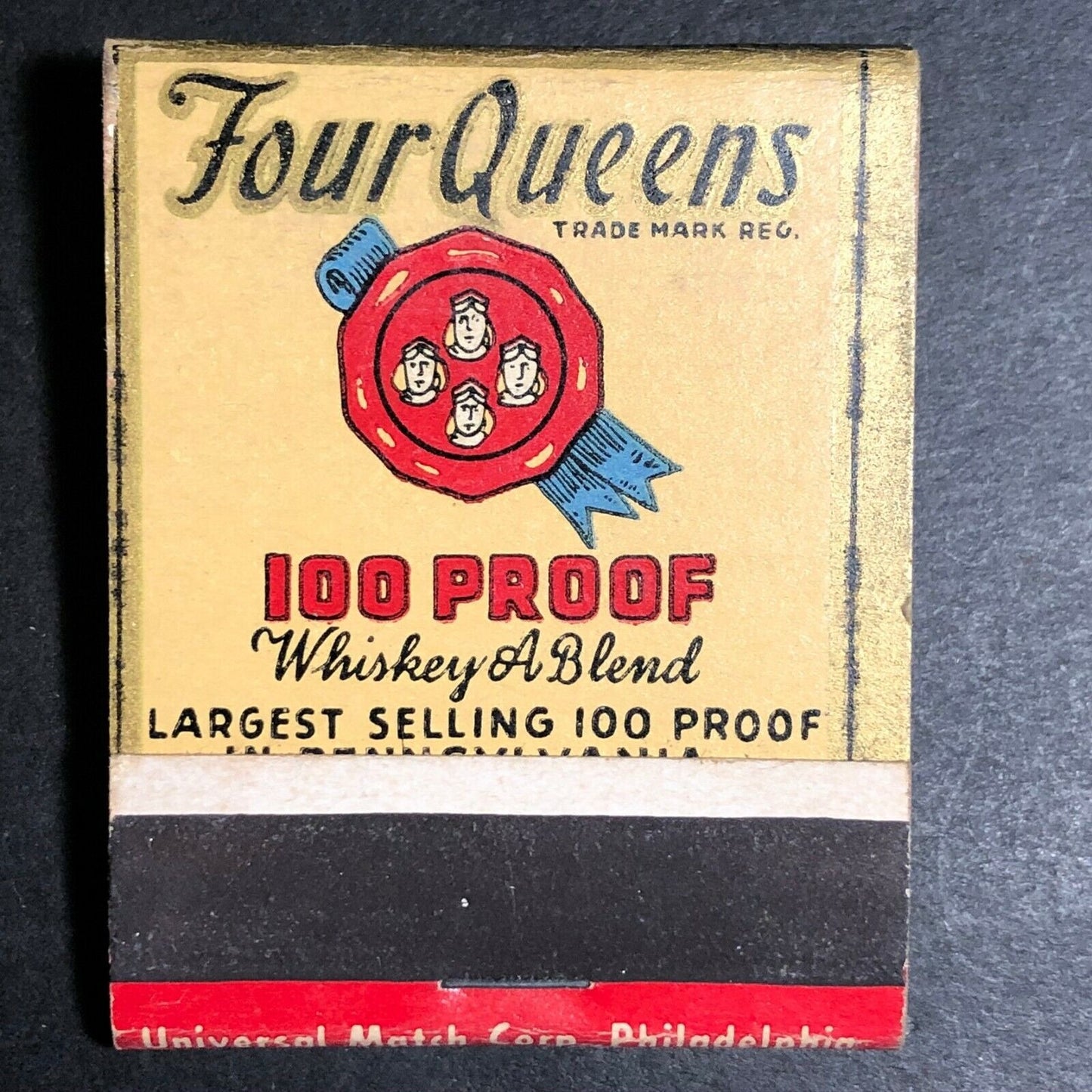 "Four Queens Whiskey" Kasser Philadelphia, PA Scarce c1940's-50's Full Matchbook