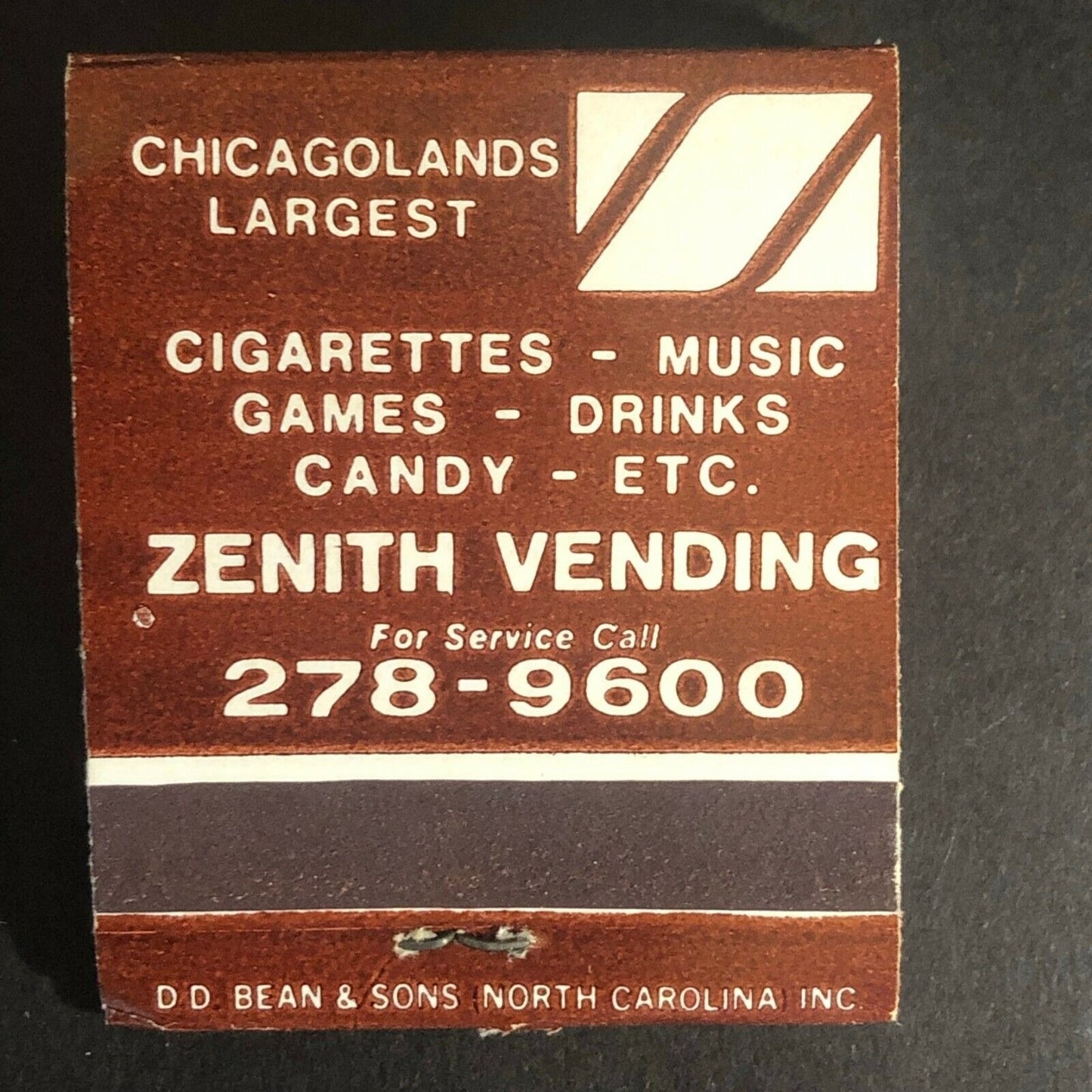 Zenith Vending Chicago c1970's-80's Full Matchbook