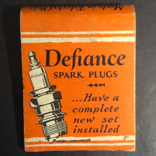 Defiance Spark Plugs "Made In Toledo, Ohio" Full Matchbook c1936-40's Scarce